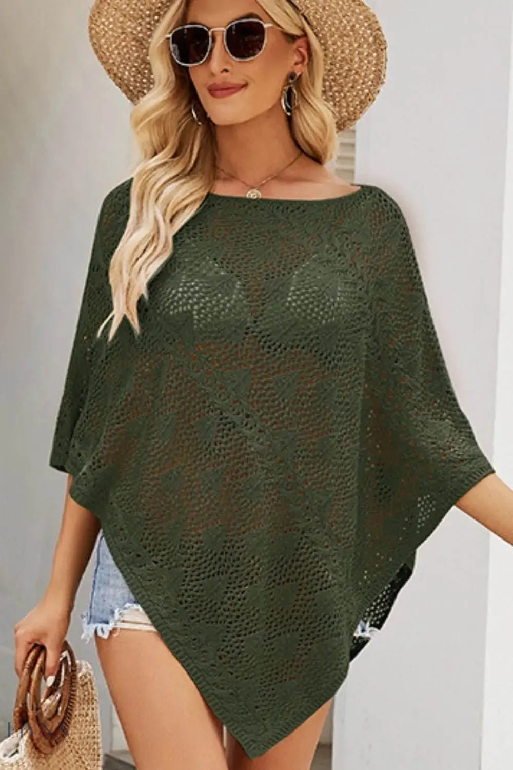Openwork Boat Neck Shawl Lightweight Summer Cover - EBYNN