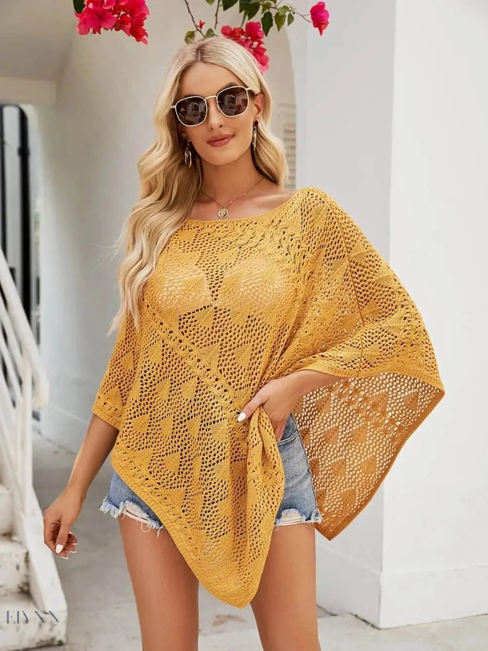 Openwork Boat Neck Shawl Lightweight Summer Cover - EBYNN