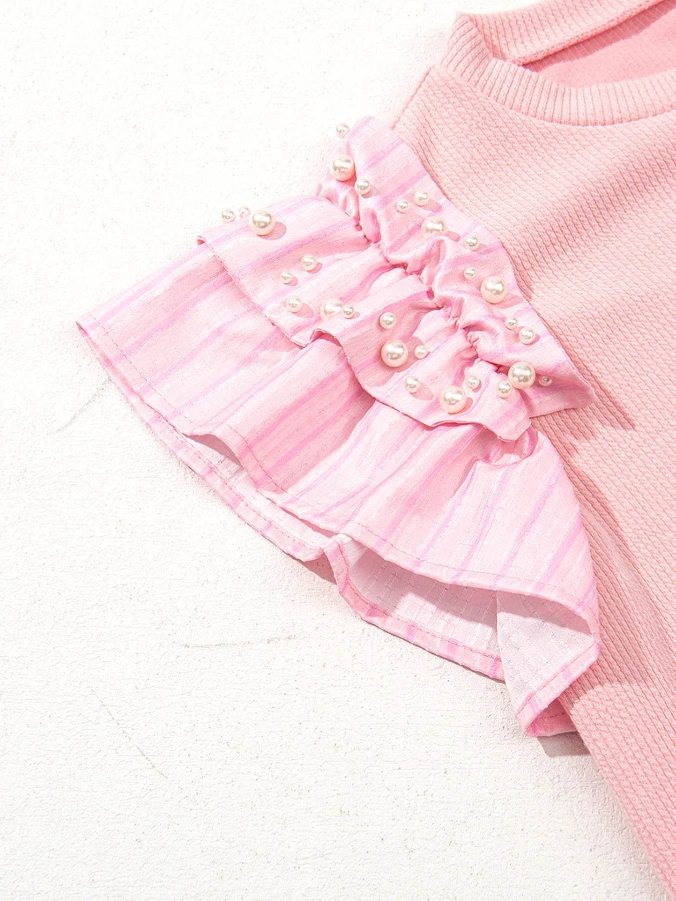 Pearl Ruffle Sleeve Blouse with Chic Embellishments - EBYNN