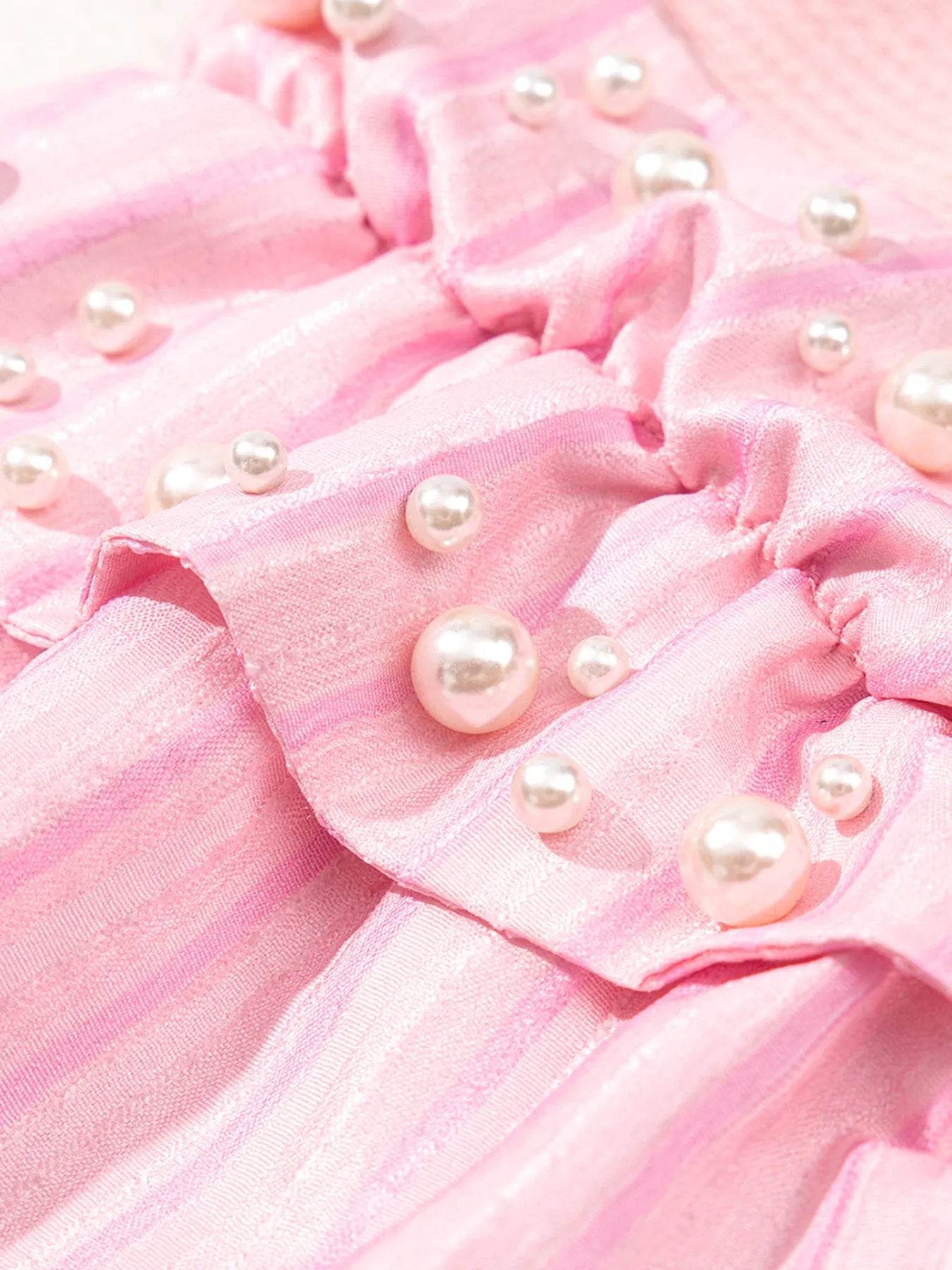 Pearl Ruffle Sleeve Blouse with Chic Embellishments - EBYNN