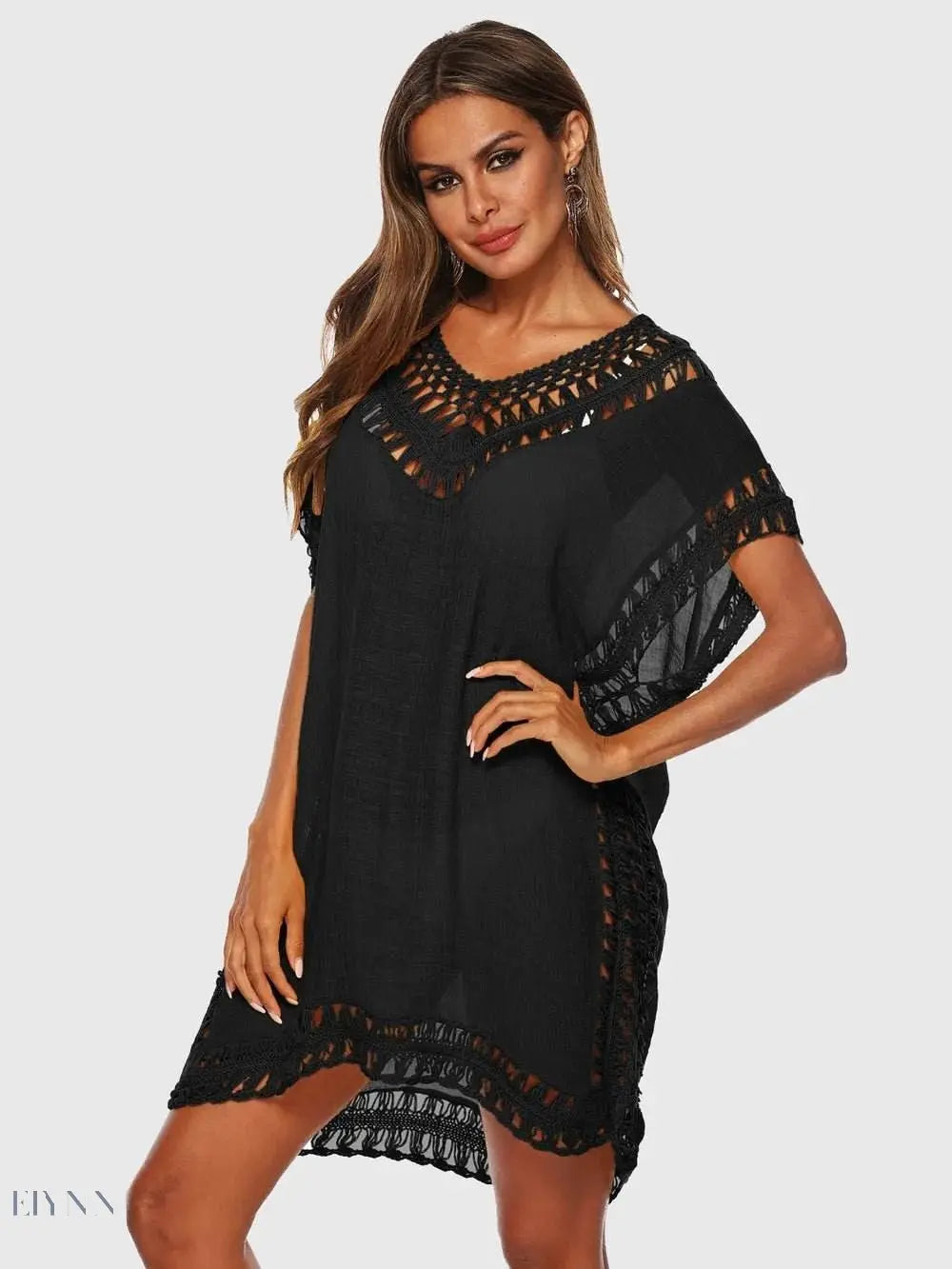 Plus Size Beach Cover Up Dress in Pink Crochet - EBYNN