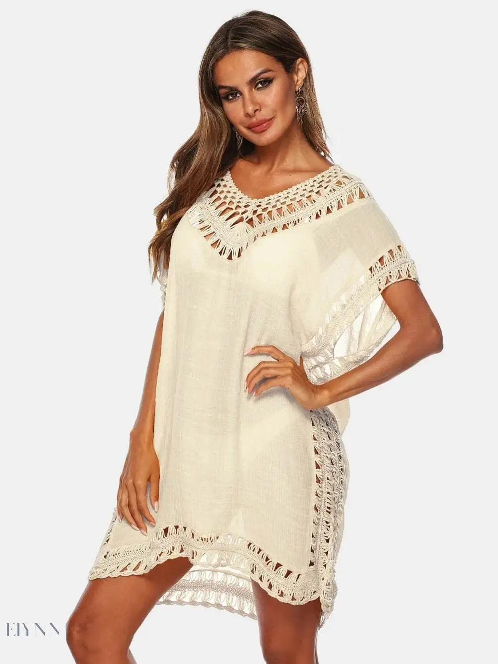 Plus Size Beach Cover Up Dress in Pink Crochet - EBYNN