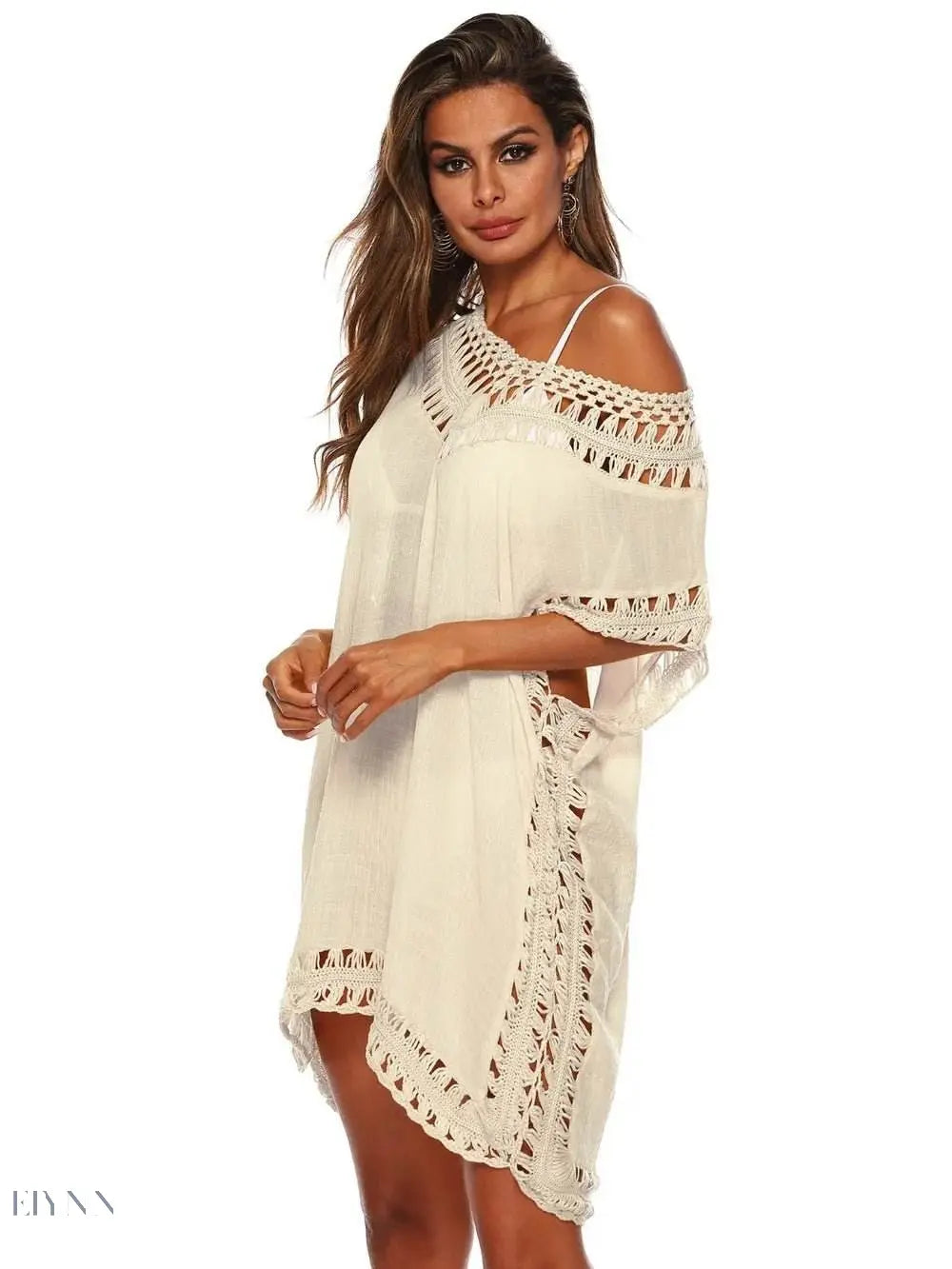 Plus Size Beach Cover Up Dress in Pink Crochet - EBYNN