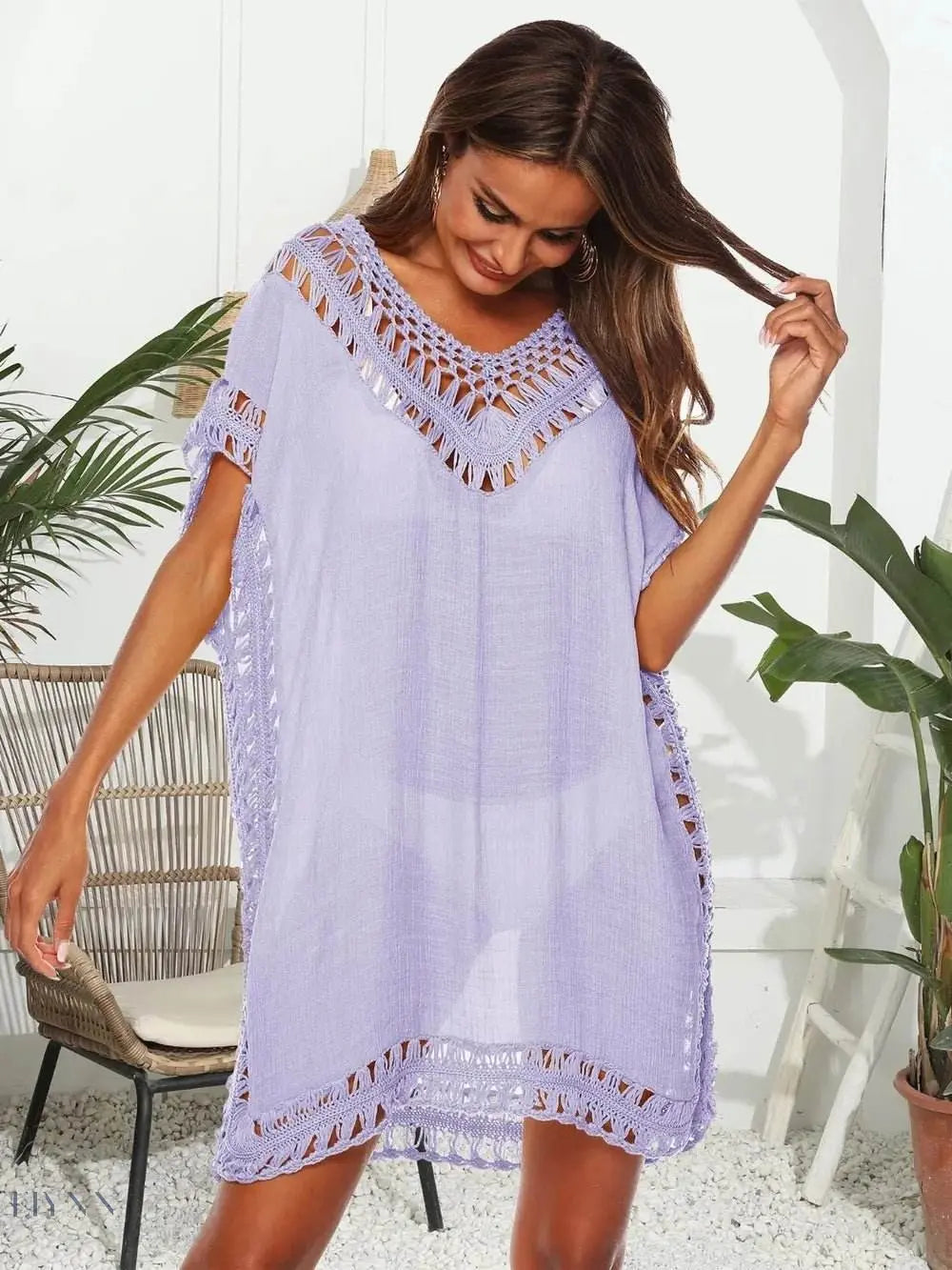 Plus Size Beach Cover Up Dress in Pink Crochet - EBYNN