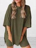 Plus Size Lounge Set for Women - Stylish and Comfortable Olive Outfit for Ultimate Relaxation - EBYNN