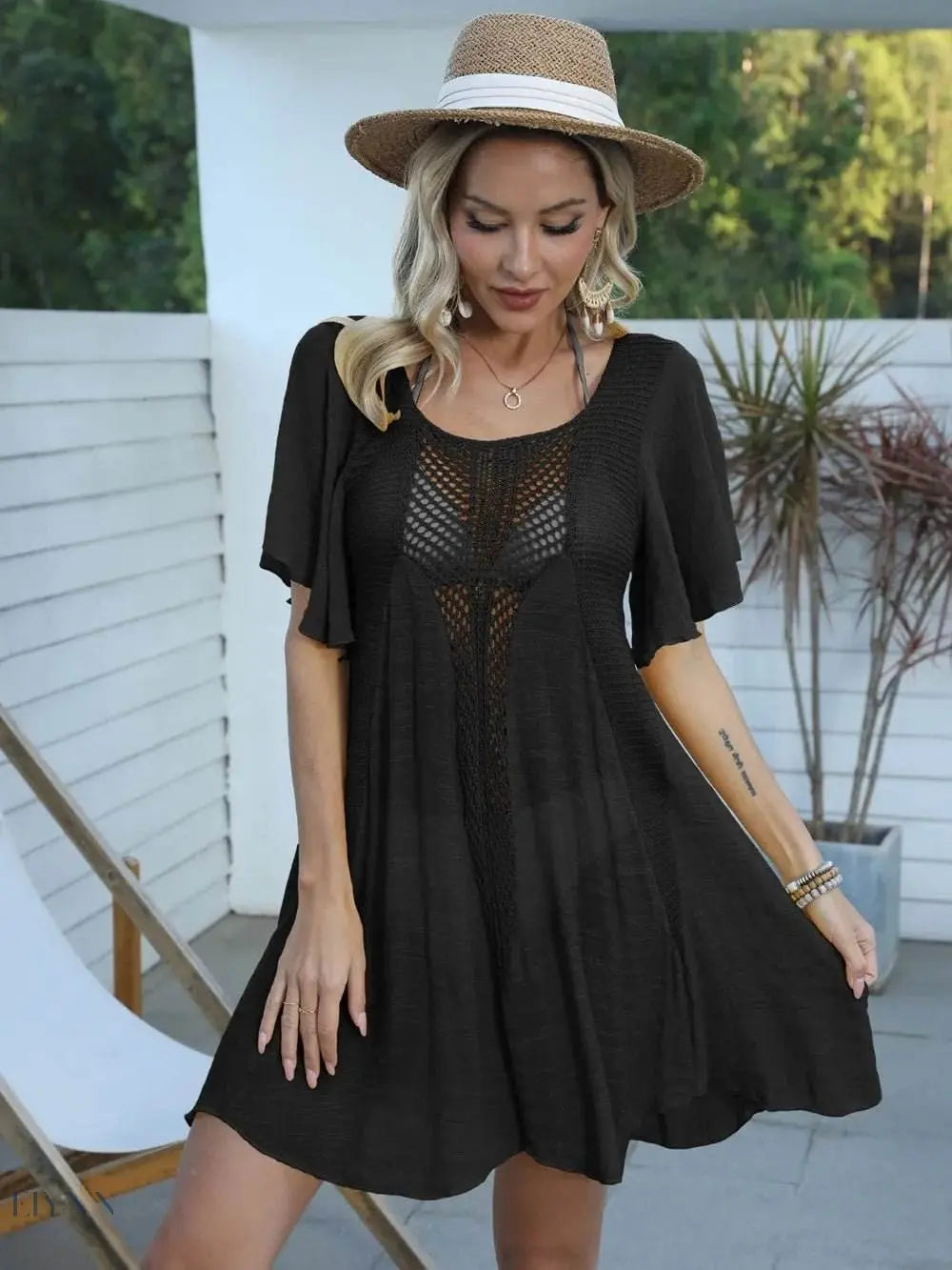 Plus Size Openwork Cover-Up Dress - Lightweight & Stylish - EBYNN