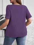 Plus Size V-Neck T-Shirt - Stylish Ribbed Short Sleeve Comfort for Every Body - EBYNN