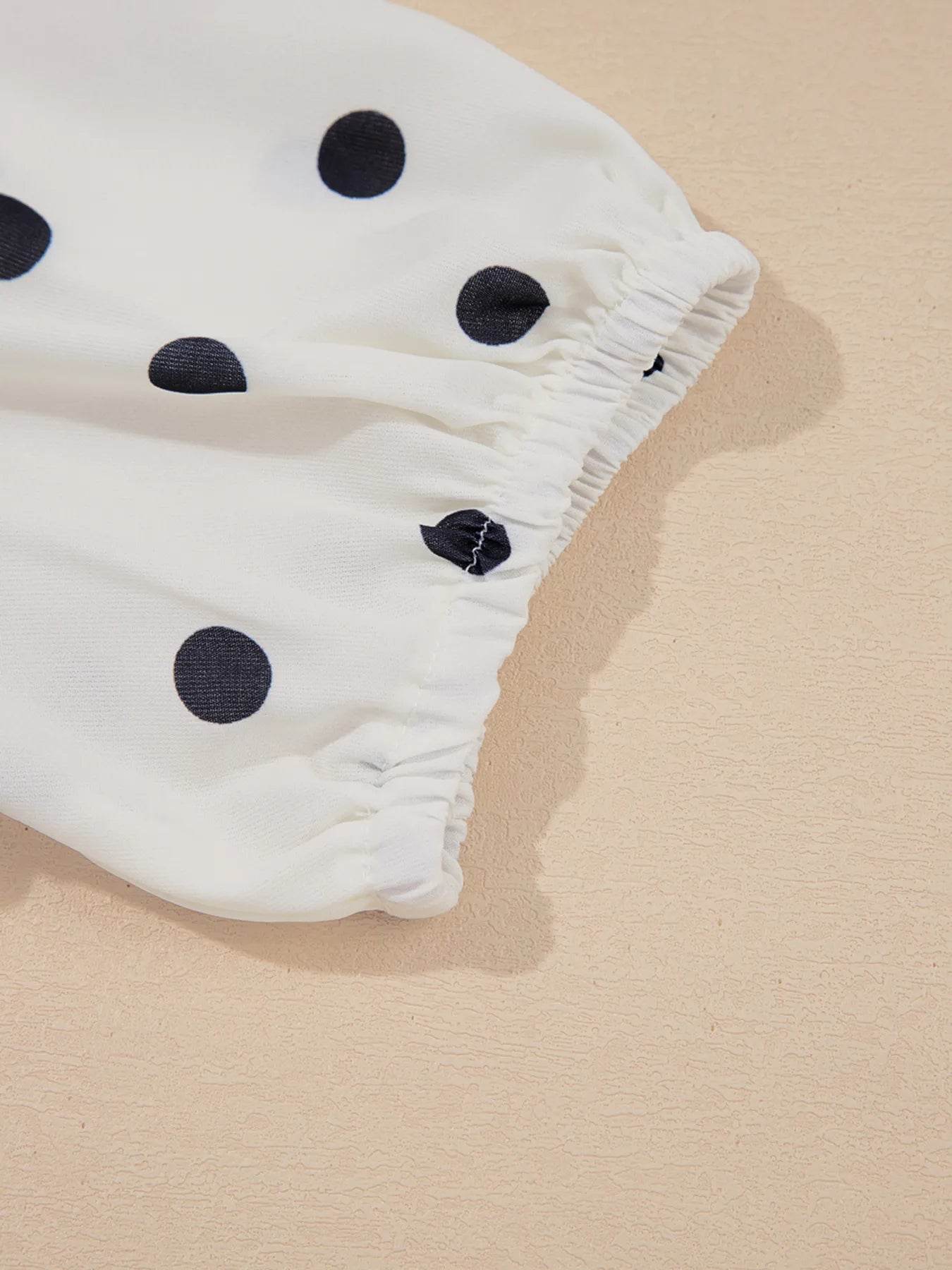 Polka Dot Peplum Top with Collared Puff Sleeves - EBYNN