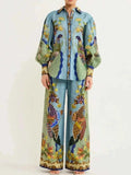 Printed Button Up Shirt and Pants Set.