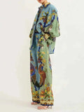 Printed Button Up Shirt and Pants Set.