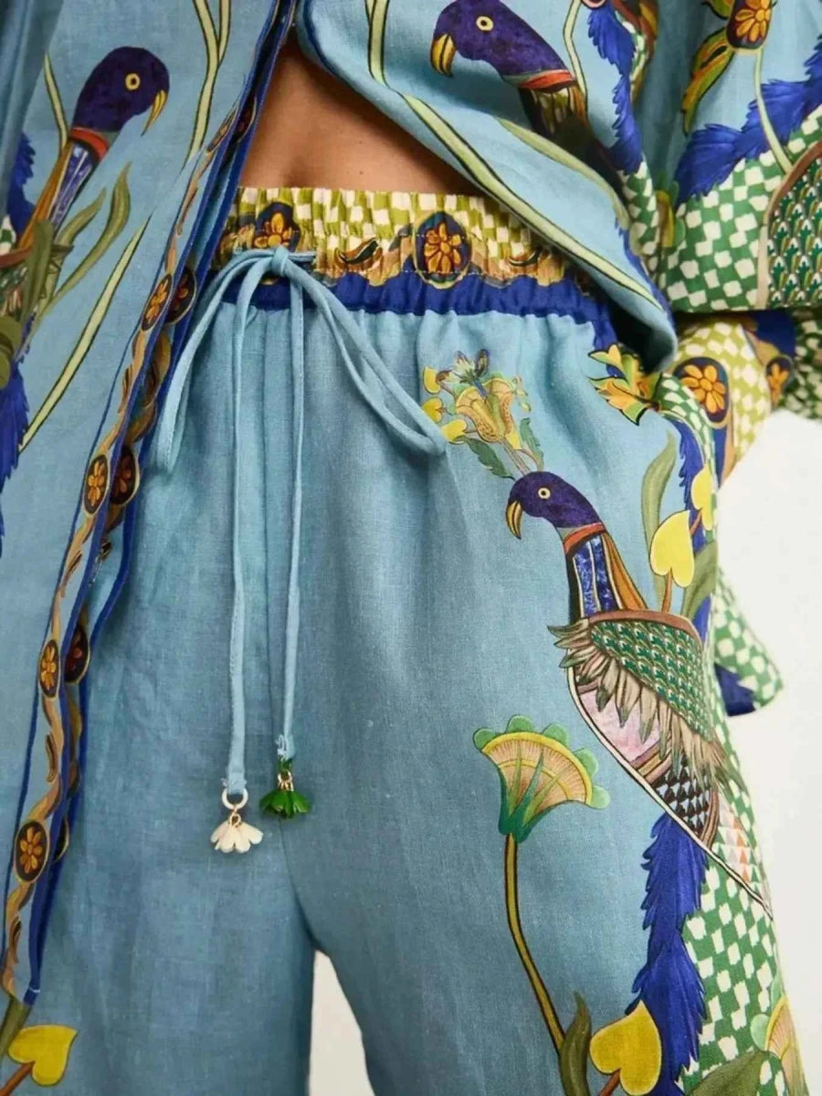 Printed Button Up Shirt and Pants Set.