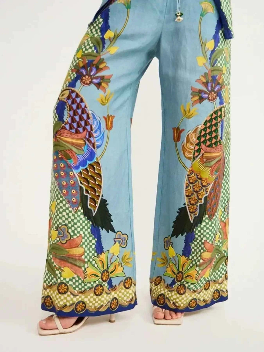 Printed Button Up Shirt and Pants Set.