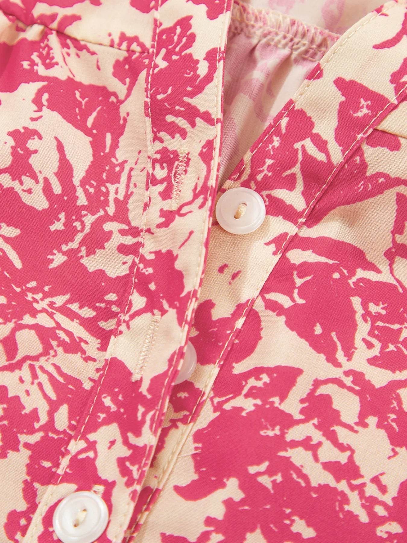 Printed Ruffle Sleeve Blouse with Half Button Neck Detail - EBYNN