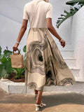 Printed Round Neck Short Sleeve Dress.