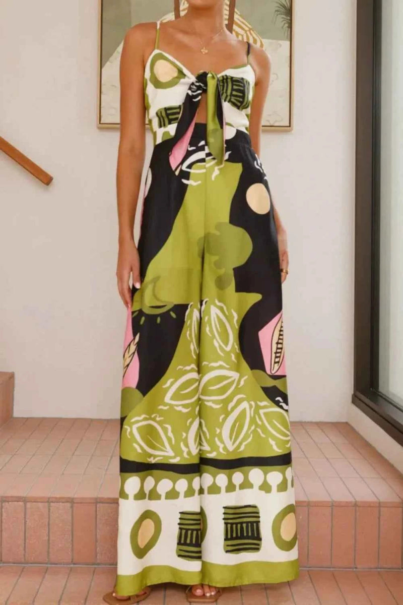 Printed Sweetheart Neck Jumpsuit.