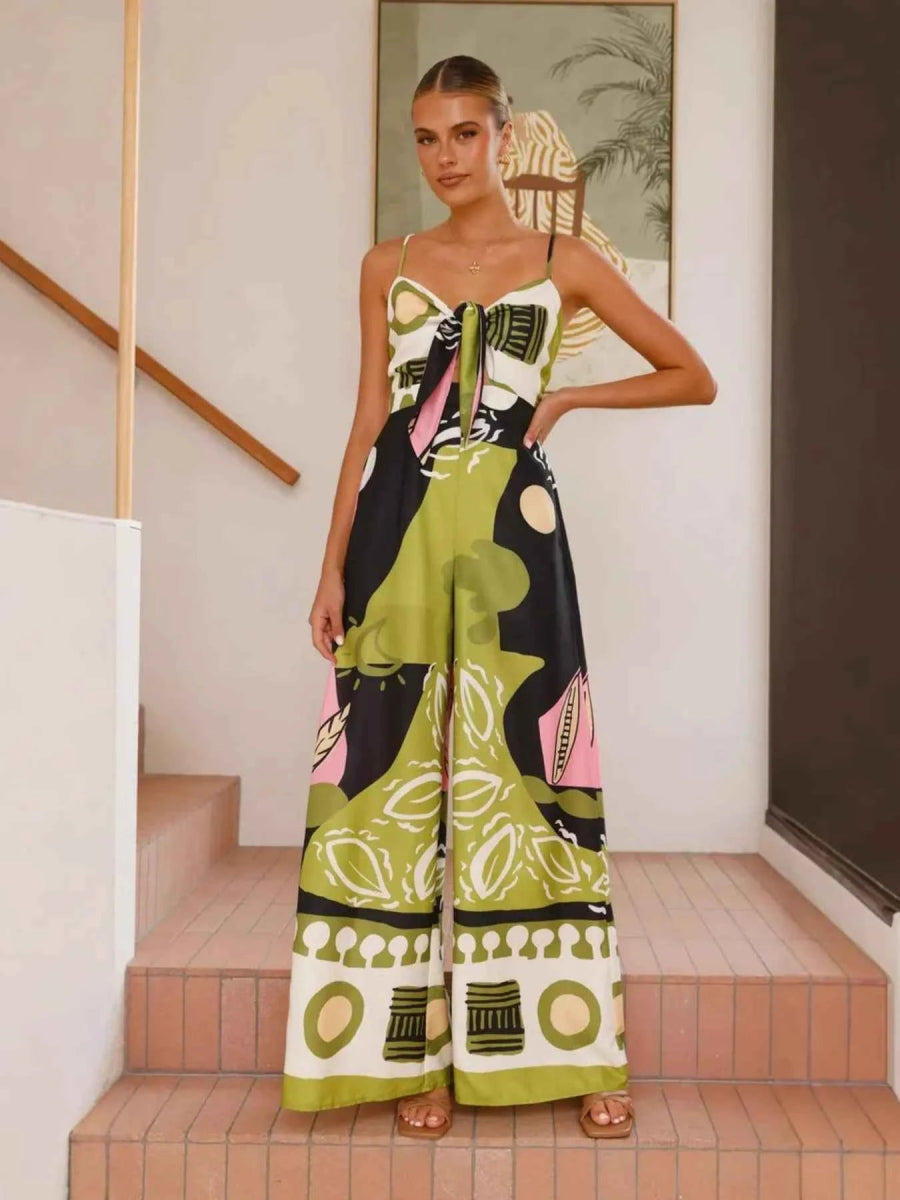 Printed Sweetheart Neck Jumpsuit.