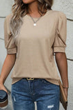 Round Neck Puff Sleeve T-Shirt for Effortless Casual Style - EBYNN