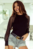 Chic Round Neck Semi-Sheer Sleeve Blouse.