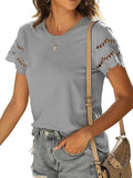 Lace Detail T-Shirt with Round Neck and Short Sleeves - EBYNN