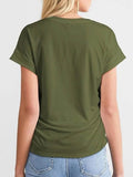 Round Neck Ruched T-Shirt with Short Sleeves for Effortless Style - EBYNN