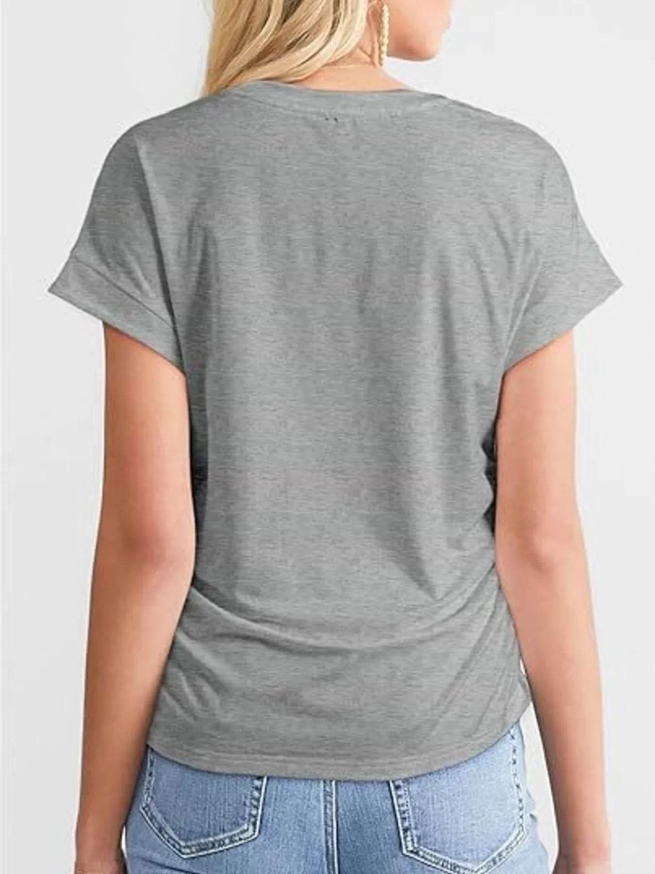 Round Neck Ruched T-Shirt with Short Sleeves for Effortless Style - EBYNN