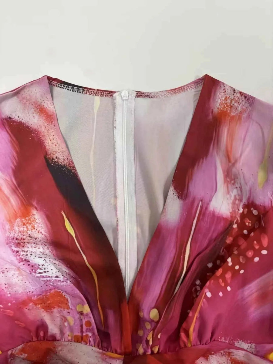 Ruched Front V-Neck Long Sleeve Maxi Dress.