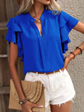 Ruffle Sleeve Blouse with Notched Design for Stylish Comfort - EBYNN
