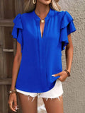 Ruffle Sleeve Blouse with Notched Design for Stylish Comfort - EBYNN