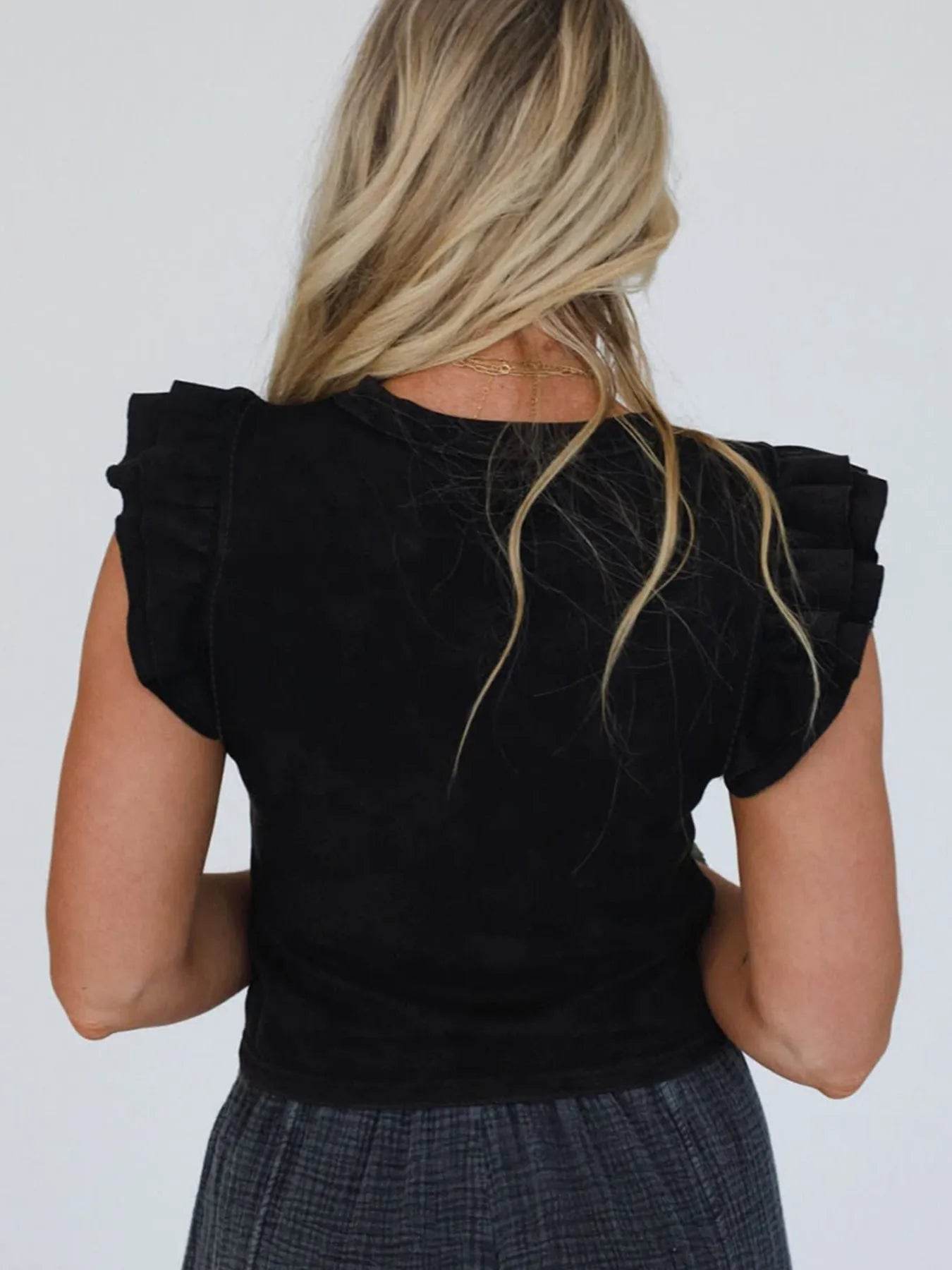 Ruffled Crew Neck Top for Effortless Slim Fit Style - EBYNN
