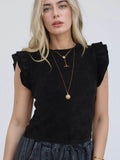 Ruffled Crew Neck Top for Effortless Slim Fit Style - EBYNN