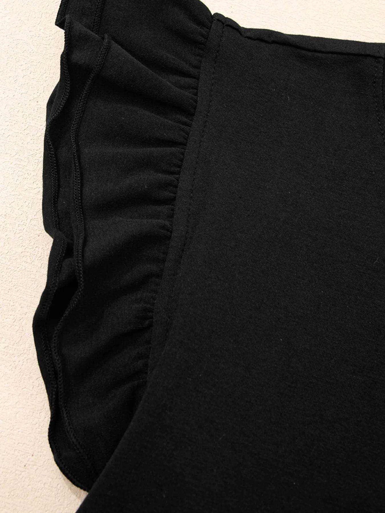 Ruffled Crew Neck Top for Effortless Slim Fit Style - EBYNN