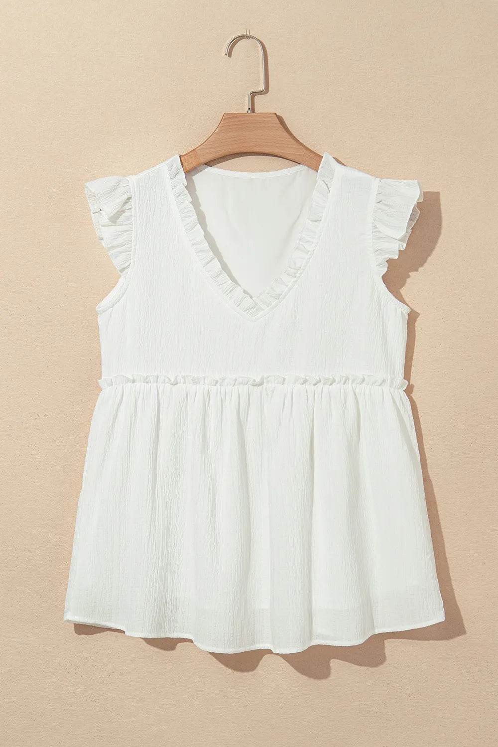 Ruffled V Neck Flutter Top with Stylish Ruffled Trim - EBYNN