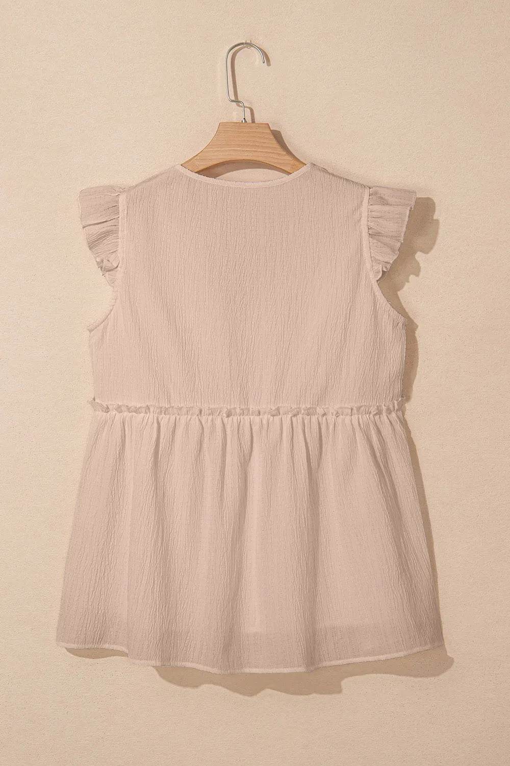 Ruffled V Neck Flutter Top with Stylish Ruffled Trim - EBYNN