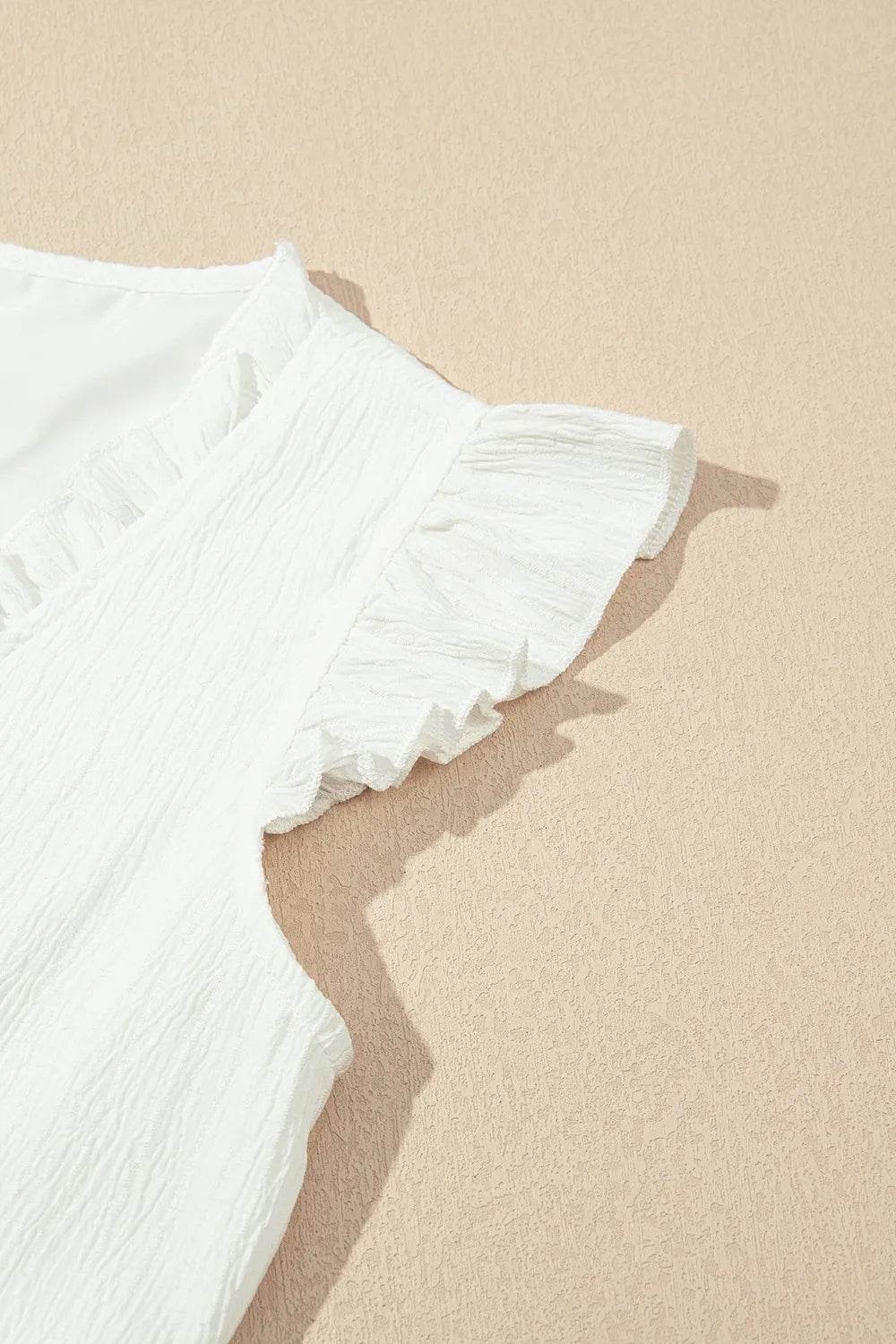 Ruffled V Neck Flutter Top with Stylish Ruffled Trim - EBYNN