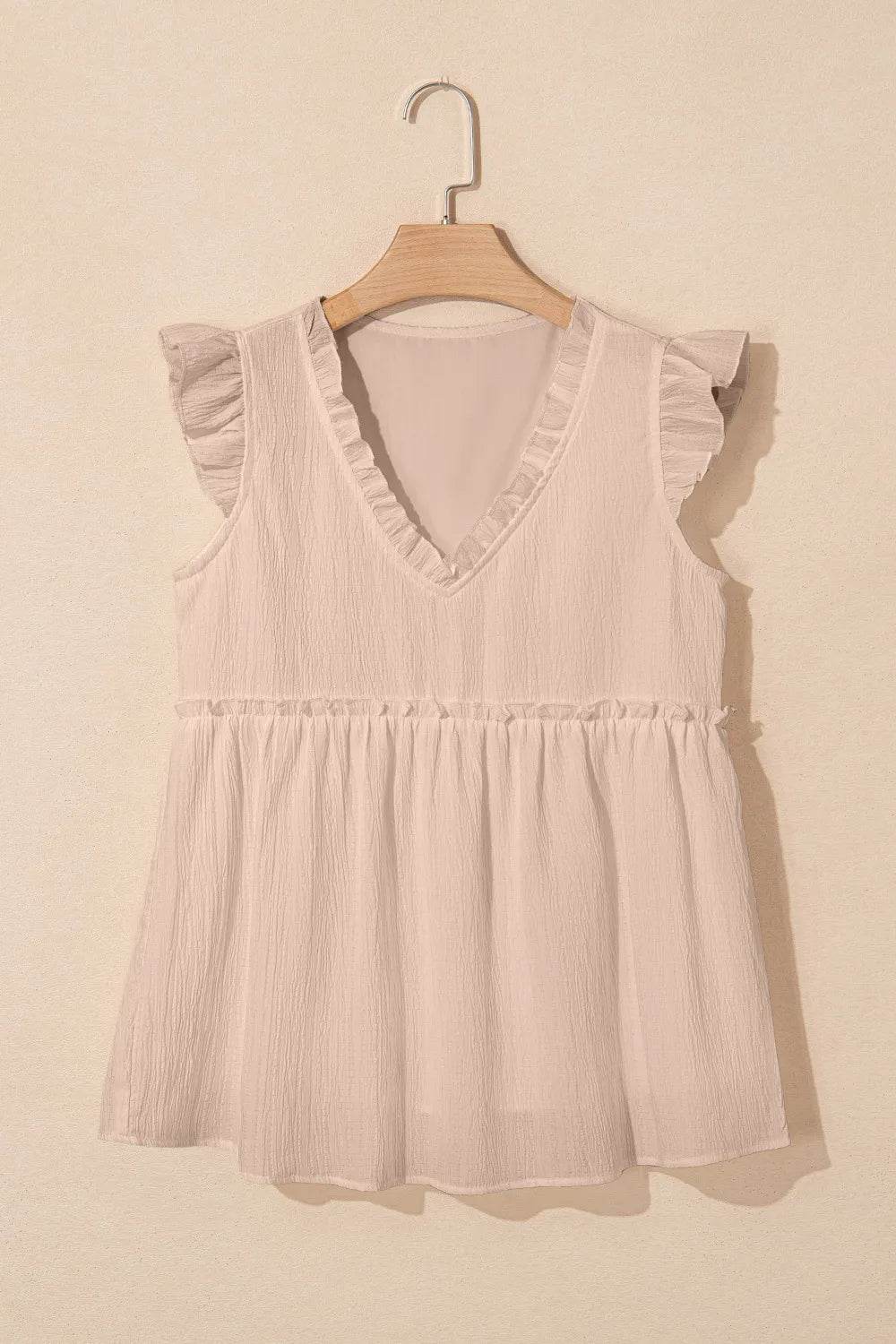 Ruffled V Neck Flutter Top with Stylish Ruffled Trim - EBYNN