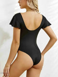 Ruffled V-Neck One Piece Swimsuit with Crochet Detail - EBYNN