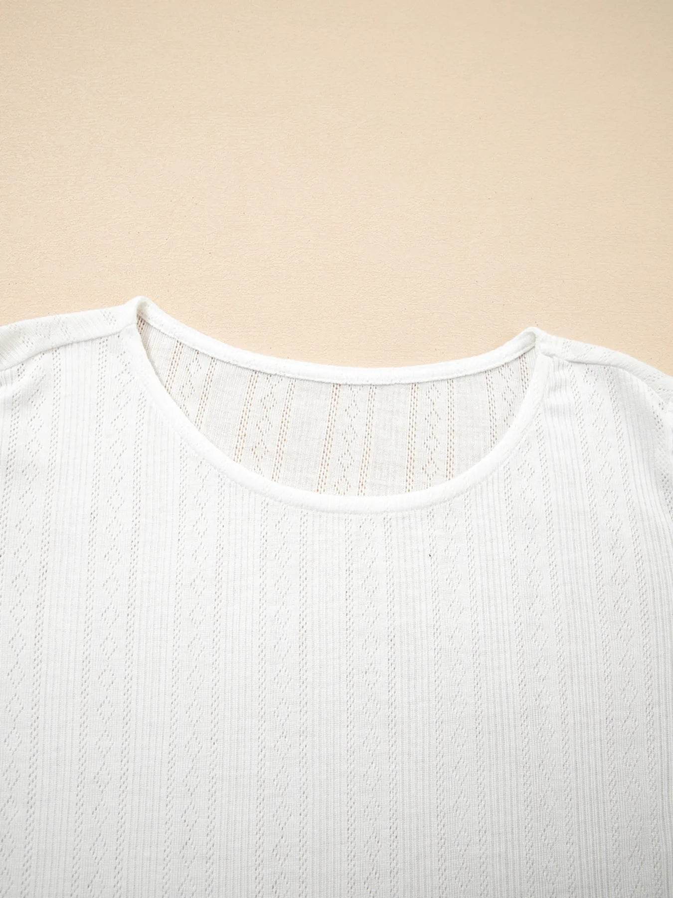 Scalloped Lace Trim T-Shirt in Jacquard Textured Fabric - EBYNN