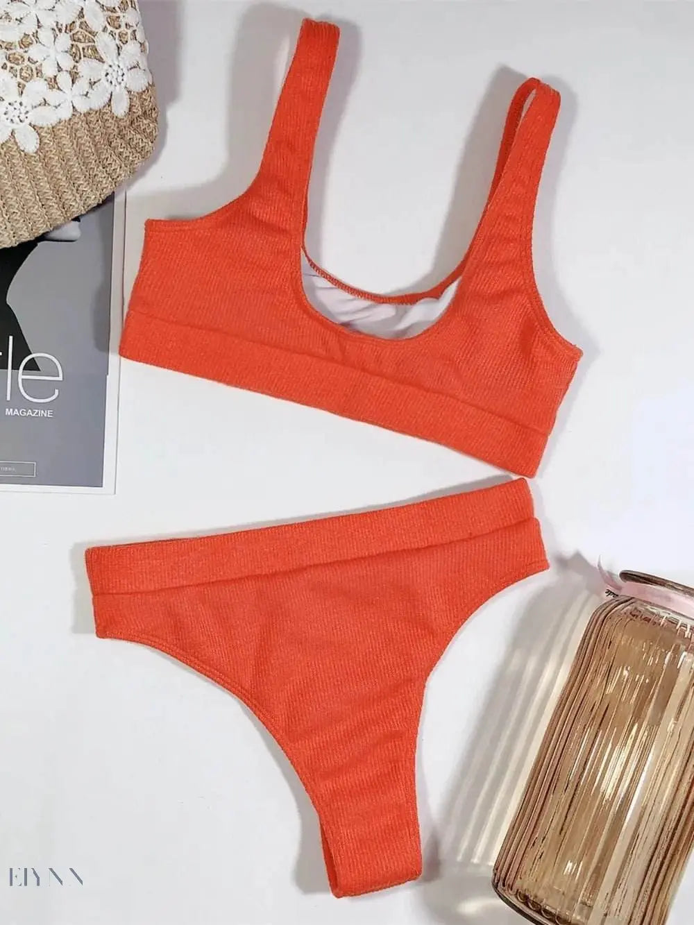 Trendsi Scoop neck bikini set in vibrant orange color with a stylish design for summer beach outings