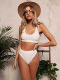 Trendsi scoop neck bikini set in white featuring high-waisted bottoms and a trendy top