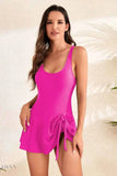 Scoop Neck One Piece Swimsuit with Skirt Tie - EBYNN