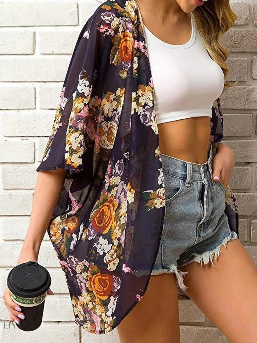 Sheer Beach Cover Up Lightweight White Kimono - EBYNN