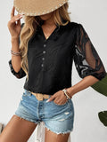 Sheer Notched Button Blouse for Effortless Elegance - EBYNN
