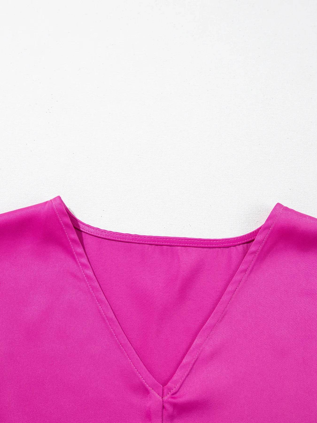 Silky V Neck Blouse with Dolman Sleeves for Effortless Style - EBYNN