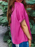 Silky V Neck Blouse with Dolman Sleeves for Effortless Style - EBYNN