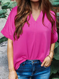 Silky V Neck Blouse with Dolman Sleeves for Effortless Style - EBYNN