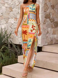 Slit Printed Single Shoulder Maxi Dress.