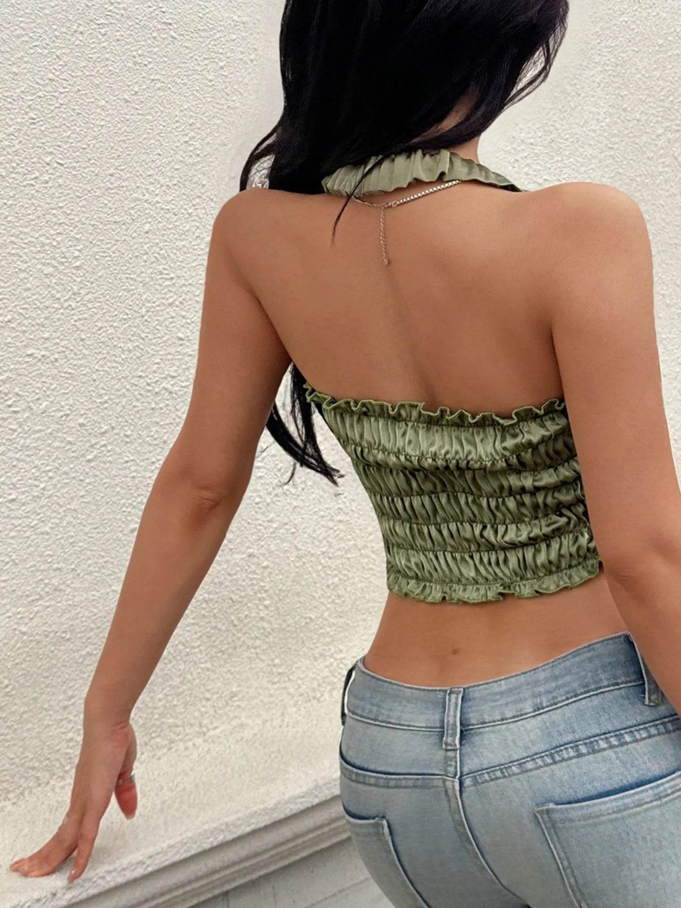 Smocked Halter Neck Cami Top - Stylish Smocked Halter Top for Effortless Chic - EBYNN