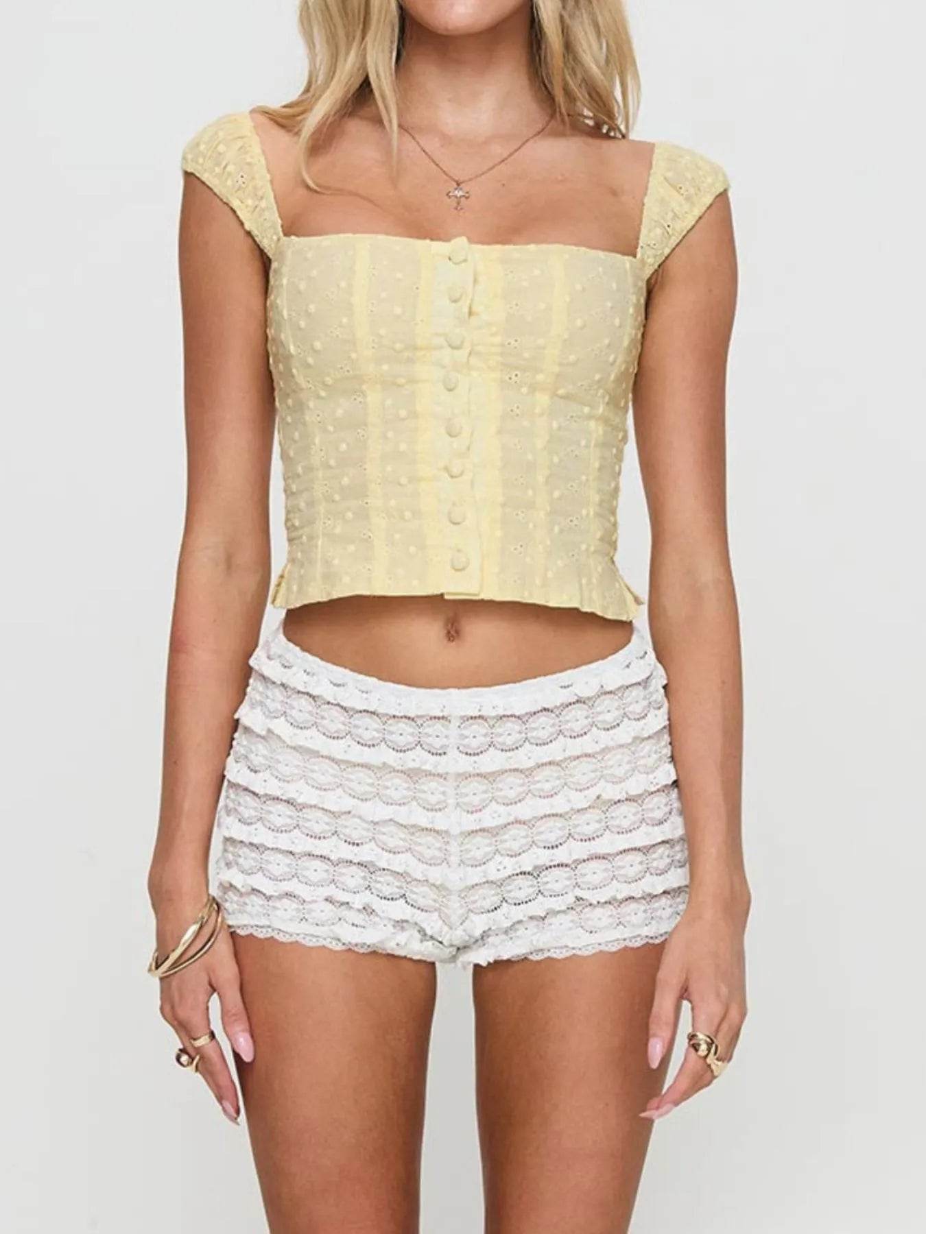 Smocked Square Neck Top for Effortless Style and Comfort - EBYNN