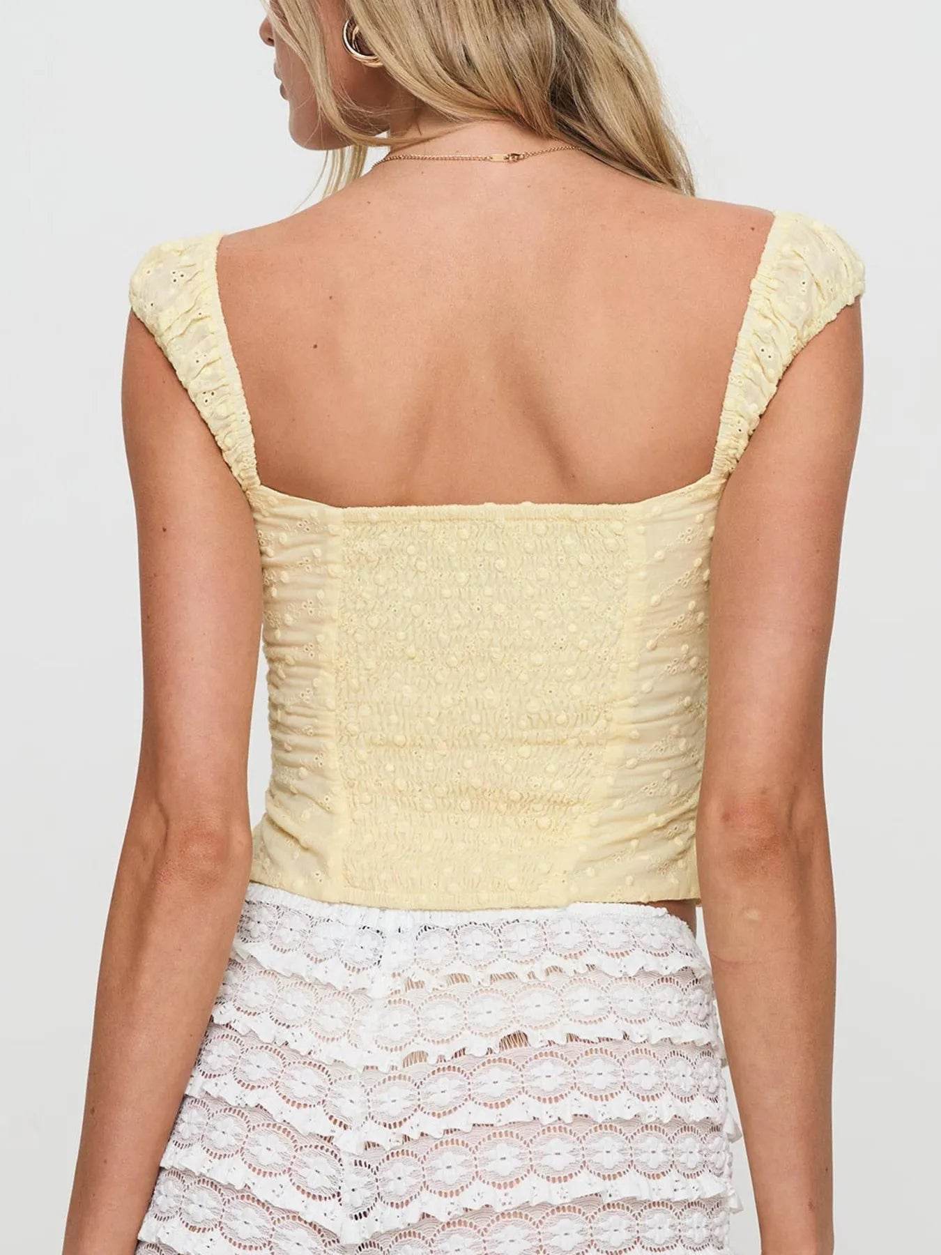 Smocked Square Neck Top for Effortless Style and Comfort - EBYNN