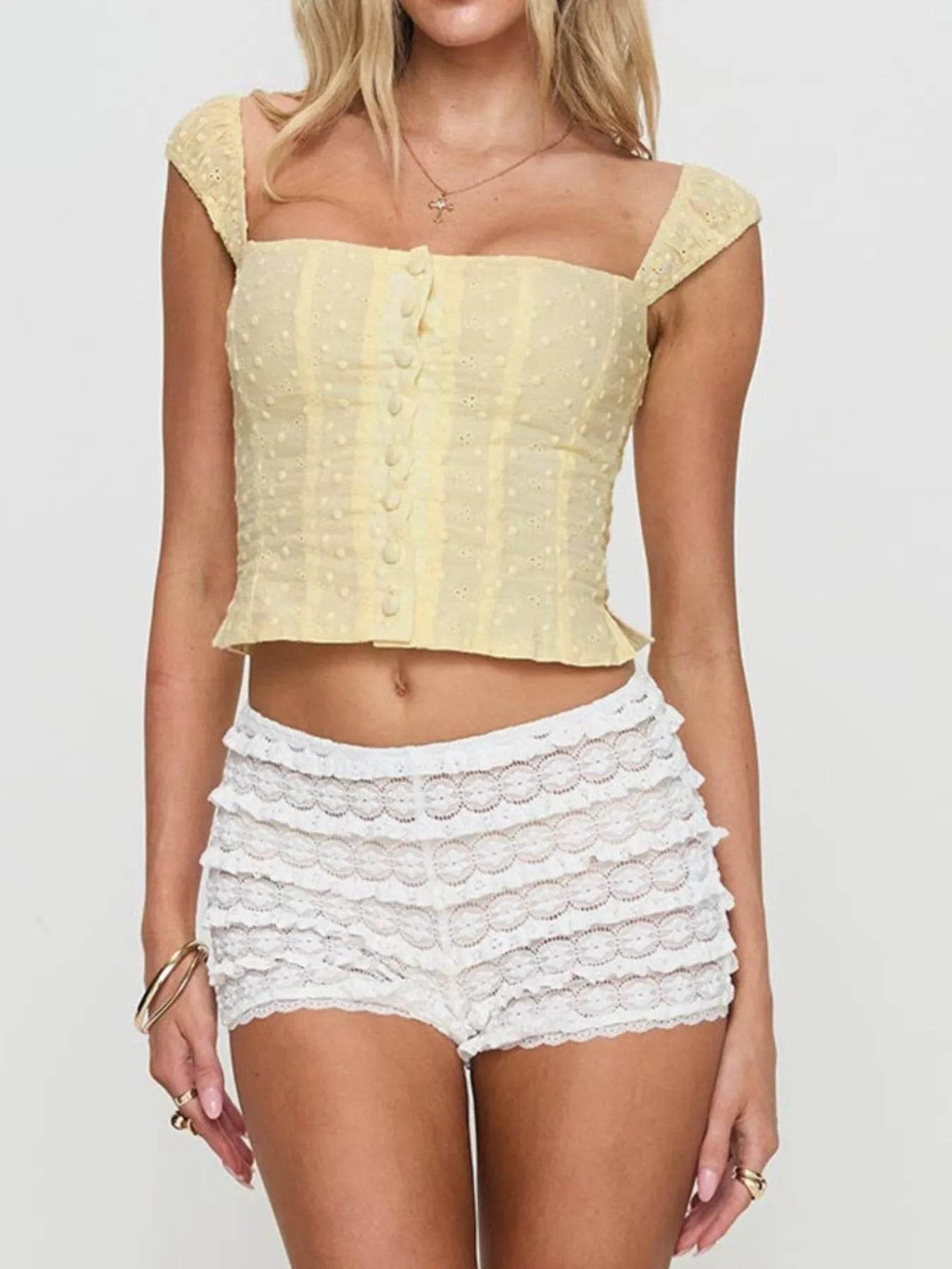 Smocked Square Neck Top for Effortless Style and Comfort - EBYNN